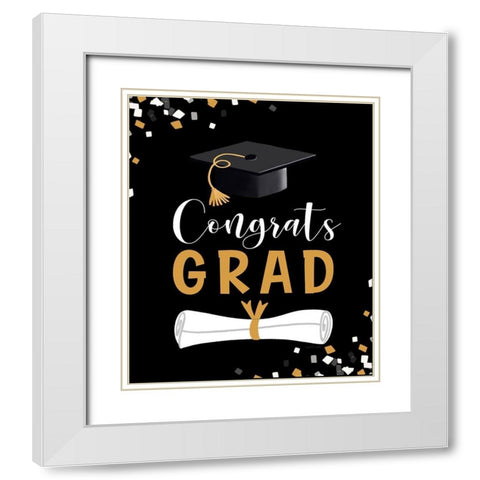 Congrats Grad White Modern Wood Framed Art Print with Double Matting by Tyndall, Elizabeth