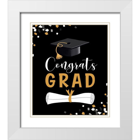 Congrats Grad White Modern Wood Framed Art Print with Double Matting by Tyndall, Elizabeth