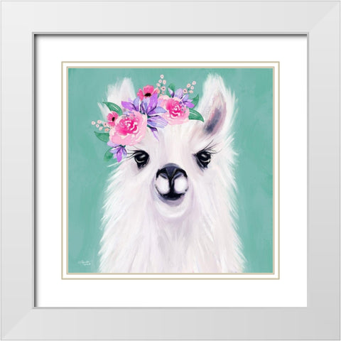 Green Llama White Modern Wood Framed Art Print with Double Matting by Tyndall, Elizabeth