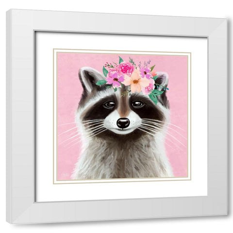 Pink Raccoon White Modern Wood Framed Art Print with Double Matting by Tyndall, Elizabeth