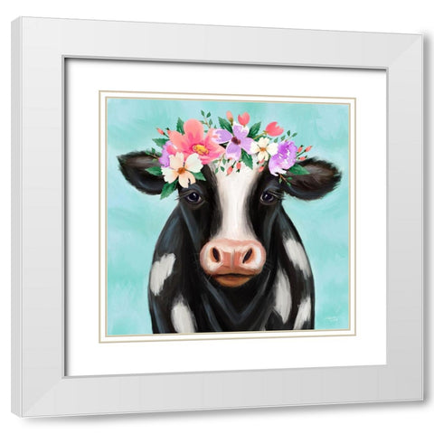 Blue Cow White Modern Wood Framed Art Print with Double Matting by Tyndall, Elizabeth