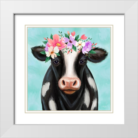 Blue Cow White Modern Wood Framed Art Print with Double Matting by Tyndall, Elizabeth