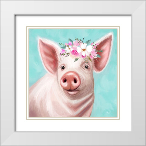 Blue Pig White Modern Wood Framed Art Print with Double Matting by Tyndall, Elizabeth