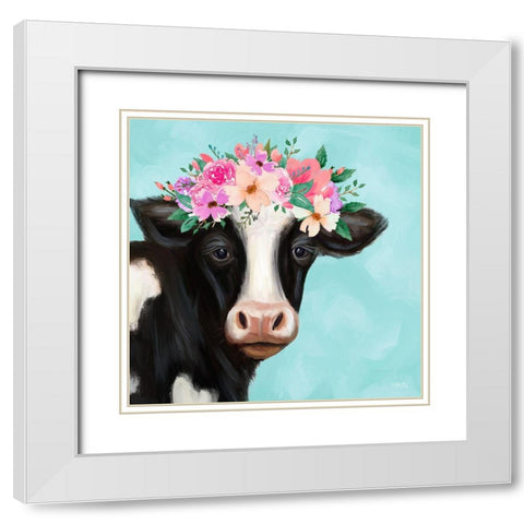 Blue Cow II White Modern Wood Framed Art Print with Double Matting by Tyndall, Elizabeth