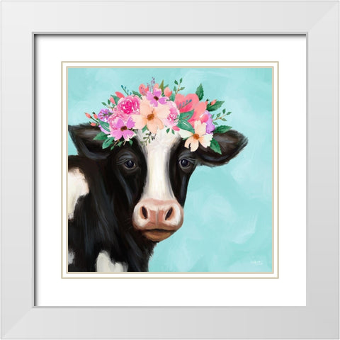 Blue Cow II White Modern Wood Framed Art Print with Double Matting by Tyndall, Elizabeth