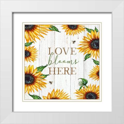 Love Blooms Here White Modern Wood Framed Art Print with Double Matting by Tyndall, Elizabeth