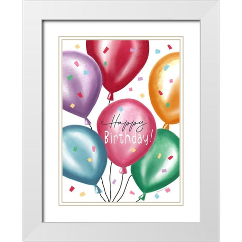 Birthday Balloons White Modern Wood Framed Art Print with Double Matting by Tyndall, Elizabeth