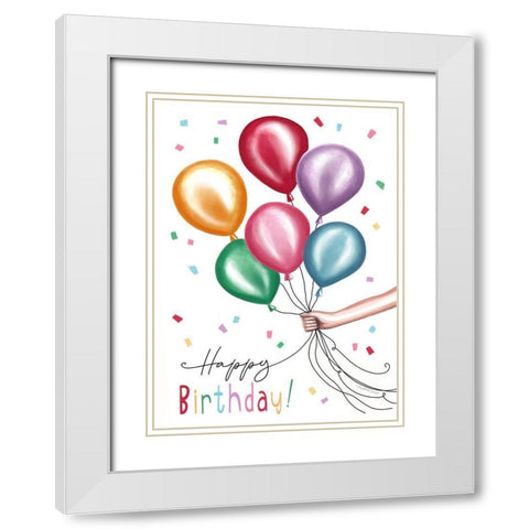 Birthday Balloons II White Modern Wood Framed Art Print with Double Matting by Tyndall, Elizabeth