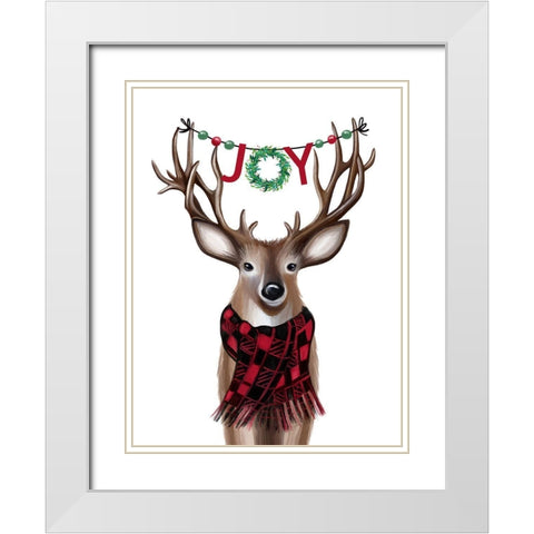 Joy Deer White Modern Wood Framed Art Print with Double Matting by Tyndall, Elizabeth