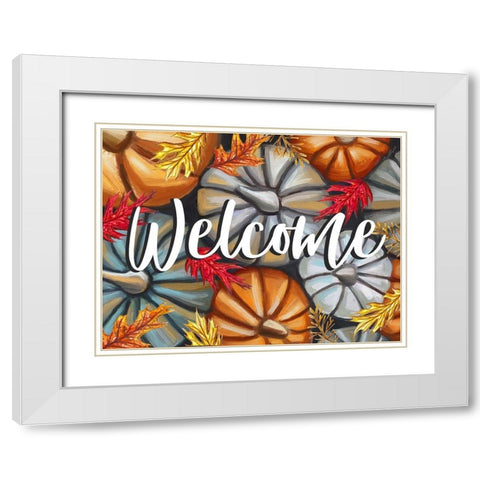 Welcome Pumpkins White Modern Wood Framed Art Print with Double Matting by Tyndall, Elizabeth