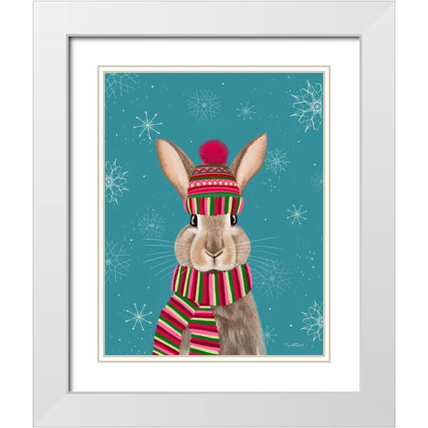 Holiday Bunny White Modern Wood Framed Art Print with Double Matting by Tyndall, Elizabeth