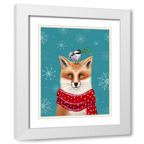 Holiday Fox White Modern Wood Framed Art Print with Double Matting by Tyndall, Elizabeth