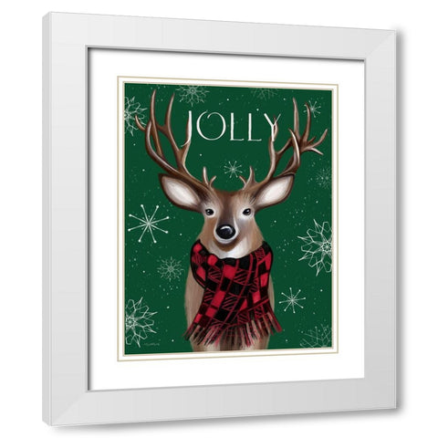 Jolly Reindeer White Modern Wood Framed Art Print with Double Matting by Tyndall, Elizabeth