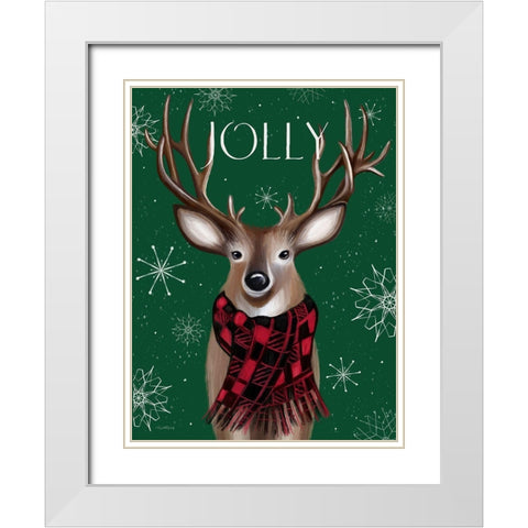 Jolly Reindeer White Modern Wood Framed Art Print with Double Matting by Tyndall, Elizabeth