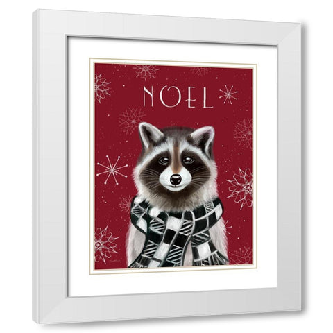 Noel Raccoon White Modern Wood Framed Art Print with Double Matting by Tyndall, Elizabeth