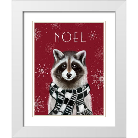 Noel Raccoon White Modern Wood Framed Art Print with Double Matting by Tyndall, Elizabeth