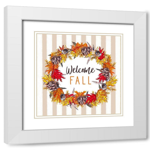 Welcome Fall White Modern Wood Framed Art Print with Double Matting by Tyndall, Elizabeth