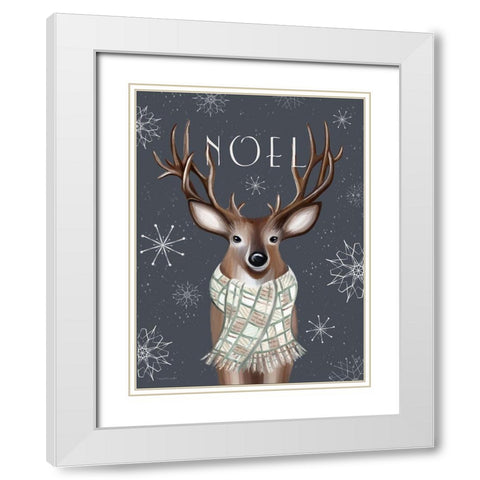 Noel Reindeer White Modern Wood Framed Art Print with Double Matting by Tyndall, Elizabeth