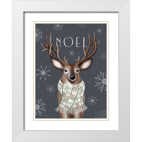 Noel Reindeer White Modern Wood Framed Art Print with Double Matting by Tyndall, Elizabeth