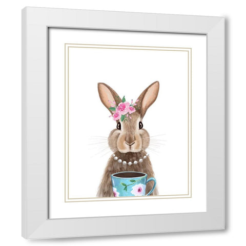 Quirky Rabbit White Modern Wood Framed Art Print with Double Matting by Tyndall, Elizabeth