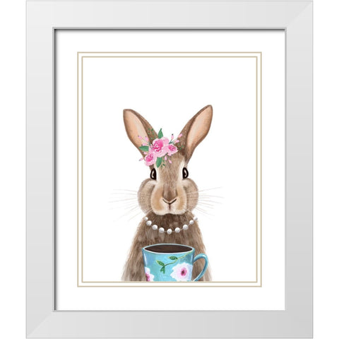 Quirky Rabbit White Modern Wood Framed Art Print with Double Matting by Tyndall, Elizabeth