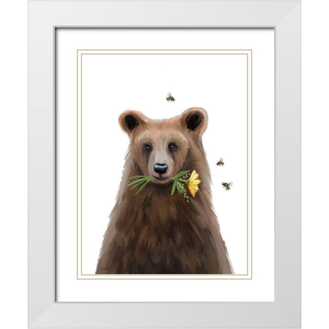 Quirky Bear White Modern Wood Framed Art Print with Double Matting by Tyndall, Elizabeth