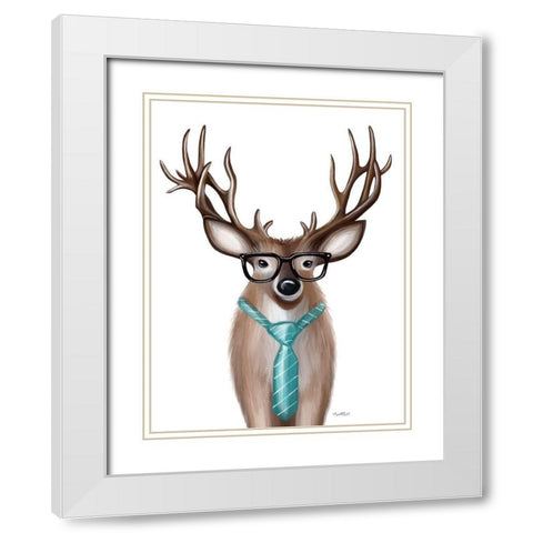 Quirky Deer White Modern Wood Framed Art Print with Double Matting by Tyndall, Elizabeth