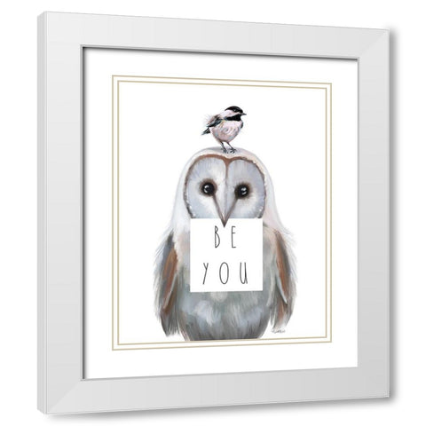 Quirky Owl White Modern Wood Framed Art Print with Double Matting by Tyndall, Elizabeth