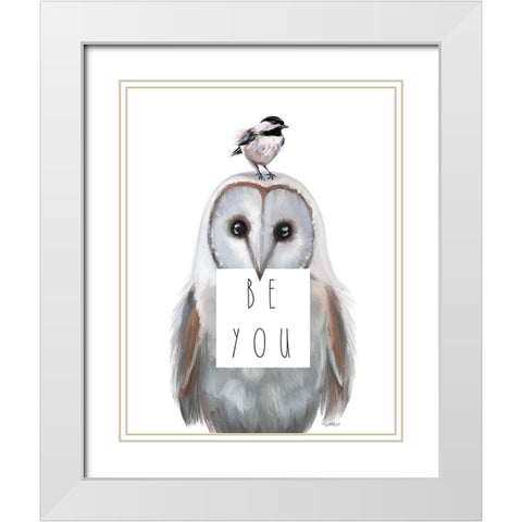 Quirky Owl White Modern Wood Framed Art Print with Double Matting by Tyndall, Elizabeth