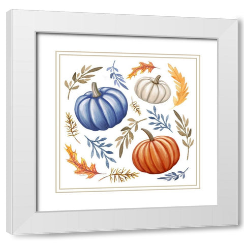 Pumpkins and Leaves White Modern Wood Framed Art Print with Double Matting by Tyndall, Elizabeth