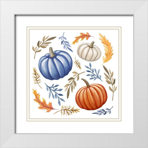 Pumpkins and Leaves White Modern Wood Framed Art Print with Double Matting by Tyndall, Elizabeth