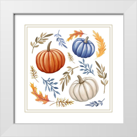 Pumpkins and Leaves II White Modern Wood Framed Art Print with Double Matting by Tyndall, Elizabeth