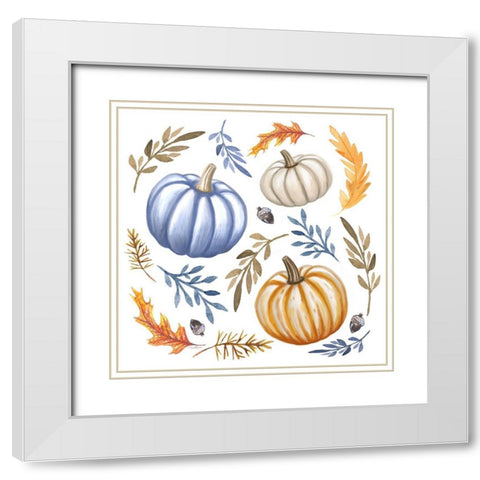 Pumpkins and Leaves IV White Modern Wood Framed Art Print with Double Matting by Tyndall, Elizabeth