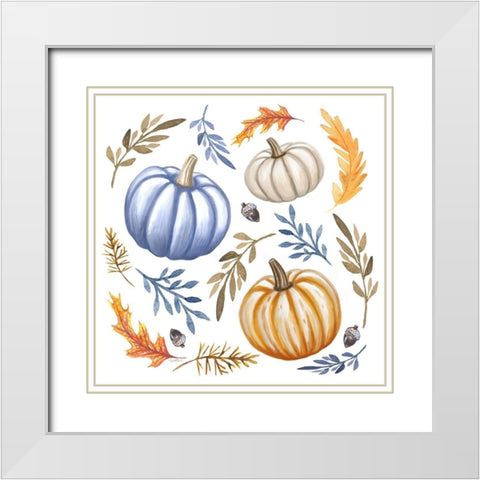 Pumpkins and Leaves IV White Modern Wood Framed Art Print with Double Matting by Tyndall, Elizabeth