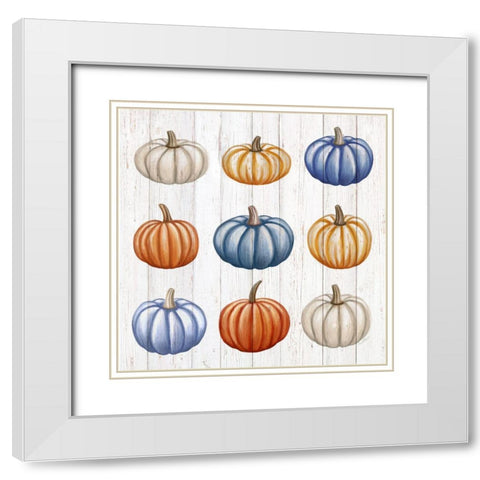 Pumpkins White Modern Wood Framed Art Print with Double Matting by Tyndall, Elizabeth