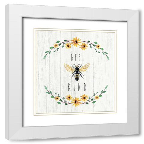 Bee Kind White Modern Wood Framed Art Print with Double Matting by Tyndall, Elizabeth