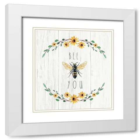 Bee You White Modern Wood Framed Art Print with Double Matting by Tyndall, Elizabeth