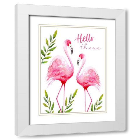 Hello There-Flamingos White Modern Wood Framed Art Print with Double Matting by Tyndall, Elizabeth