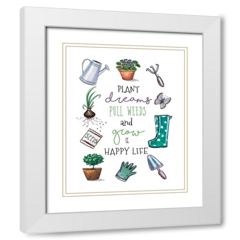 Grow a Happy Life White Modern Wood Framed Art Print with Double Matting by Tyndall, Elizabeth