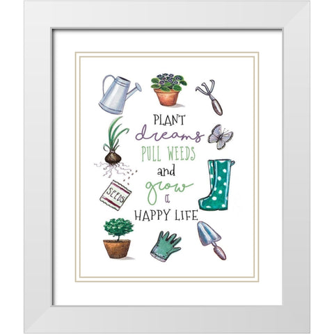 Grow a Happy Life White Modern Wood Framed Art Print with Double Matting by Tyndall, Elizabeth