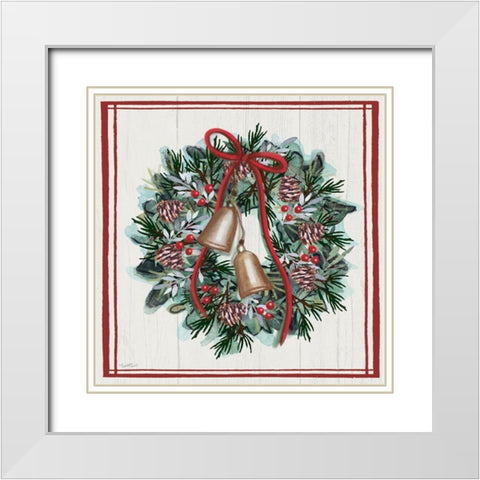 Jingle Bell Wreath White Modern Wood Framed Art Print with Double Matting by Tyndall, Elizabeth
