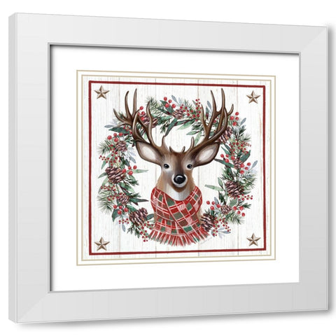 Christmas Deer White Modern Wood Framed Art Print with Double Matting by Tyndall, Elizabeth