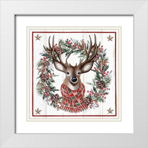 Christmas Deer White Modern Wood Framed Art Print with Double Matting by Tyndall, Elizabeth