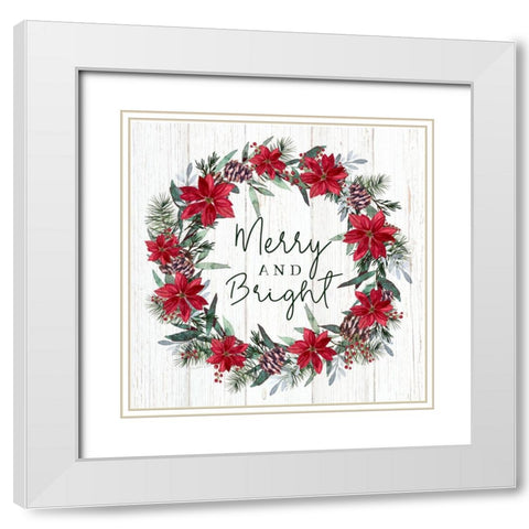 Merry Wreath White Modern Wood Framed Art Print with Double Matting by Tyndall, Elizabeth