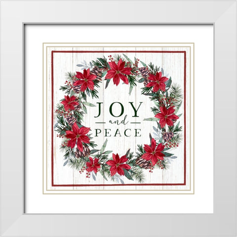 Joy and Peace Wreath White Modern Wood Framed Art Print with Double Matting by Tyndall, Elizabeth