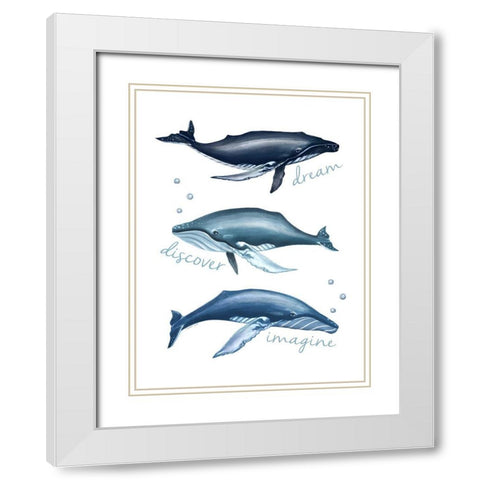 Three Whales White Modern Wood Framed Art Print with Double Matting by Tyndall, Elizabeth