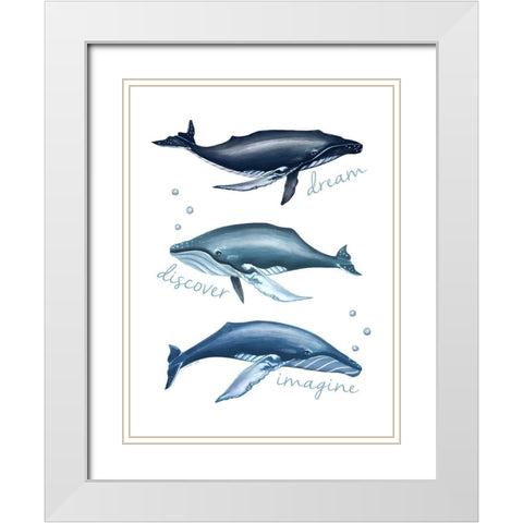 Three Whales White Modern Wood Framed Art Print with Double Matting by Tyndall, Elizabeth
