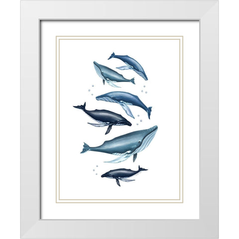 Whale Family White Modern Wood Framed Art Print with Double Matting by Tyndall, Elizabeth