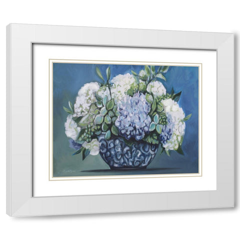 Blue and Green Floral White Modern Wood Framed Art Print with Double Matting by Tyndall, Elizabeth