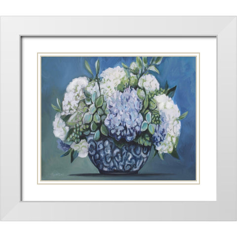 Blue and Green Floral White Modern Wood Framed Art Print with Double Matting by Tyndall, Elizabeth